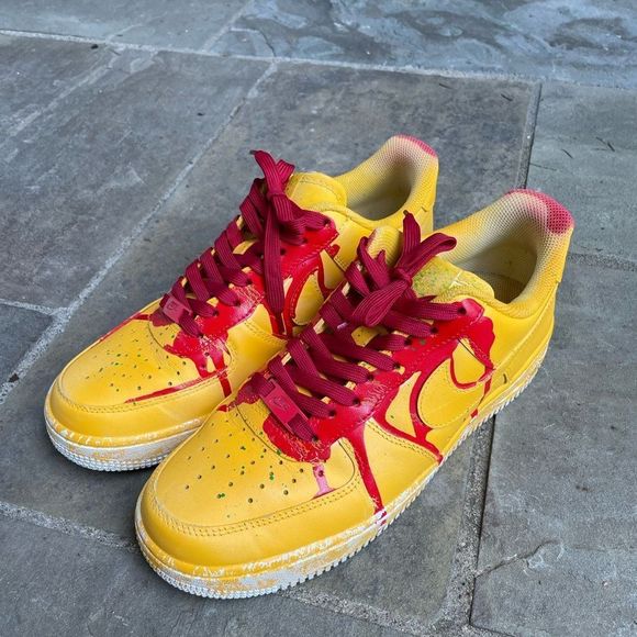 Nike Other - Nike Air force 1 shoes men’s size 7.5 custom artwork artistic paint yellow red